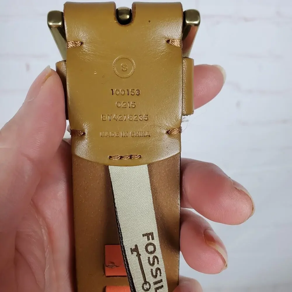 Fossil Leather Belt Womens Small Brown Orange Gold Tone Buckle